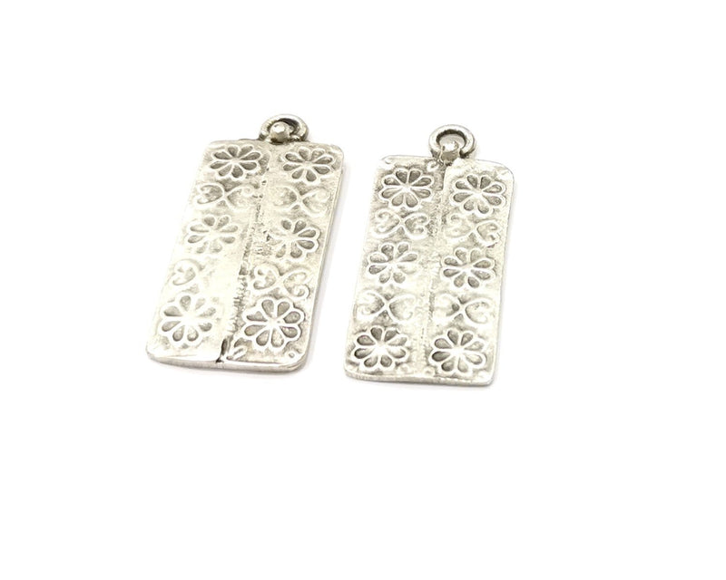 2 Flower Charms Antique Silver Plated Charms (44x22mm)  G16732
