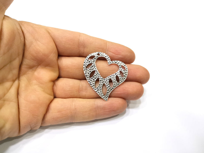 2 Heart Charms Antique Silver Plated Charms (45x43mm)  G16735