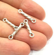 30 Ringed Rod Connector Twisted Connector Antique Silver Plated Metal (20x4mm) G11376