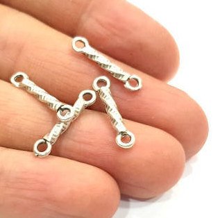 30 Ringed Rod Connector Twisted Connector Antique Silver Plated Metal (20x4mm) G11376