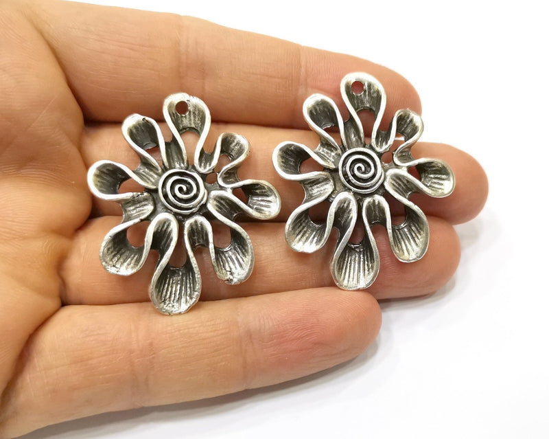 2 Silver Charms Antique Silver Plated Charms (44x36mm)  G17446