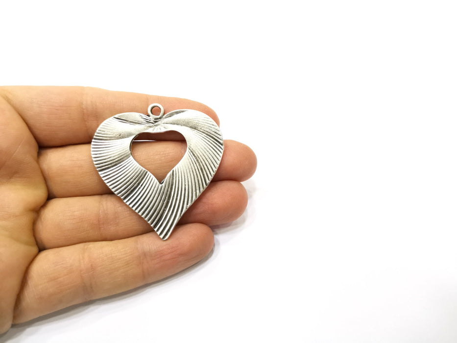 Heart Pendant Antique Silver Plated Pendant (50x48mm) G16752