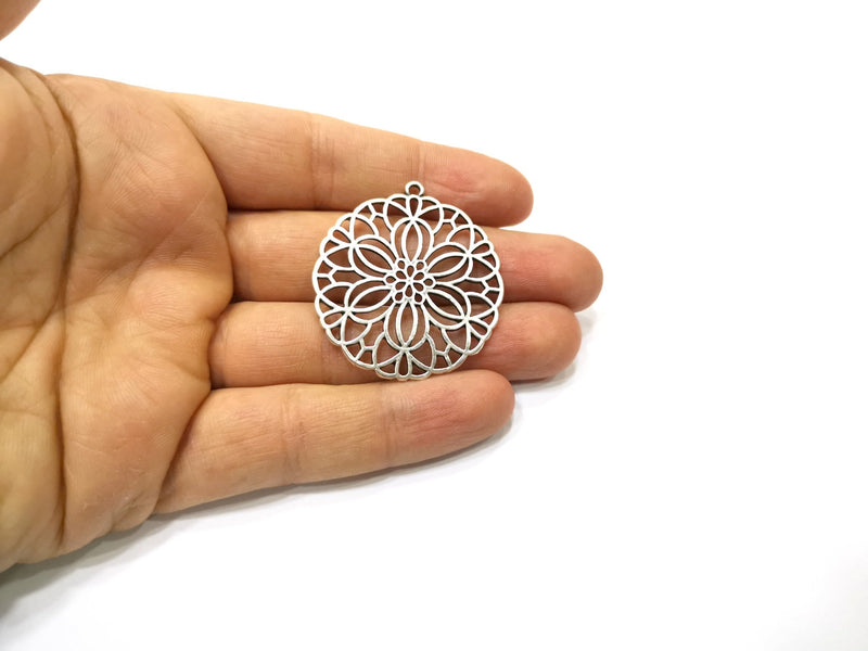 2 Silver Charms Antique Silver Plated Charms (40mm)  G16754