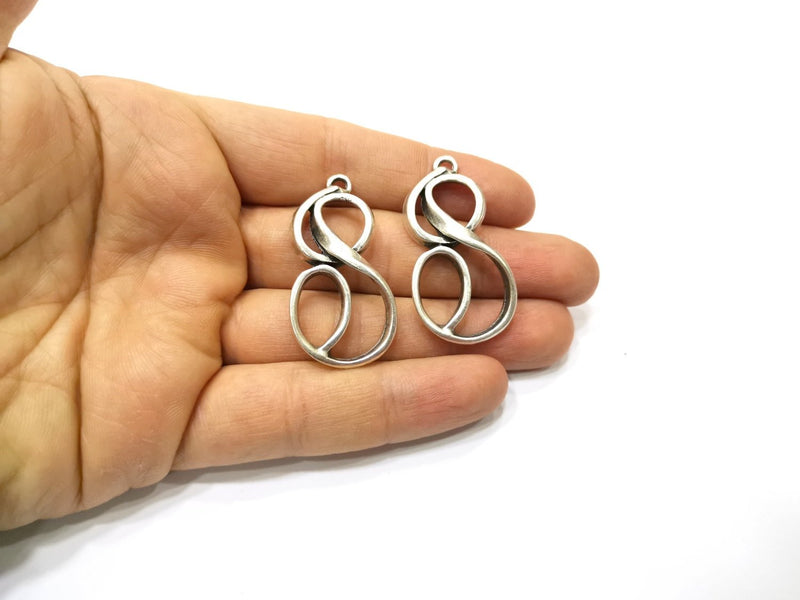 2 Silver Charms Antique Silver Plated Charms (43x20mm)  G16755