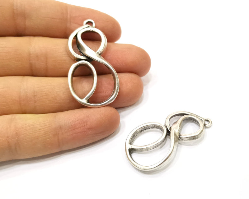 2 Silver Charms Antique Silver Plated Charms (43x20mm)  G16755