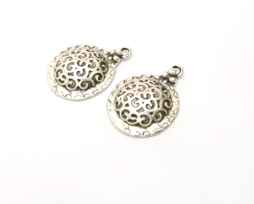2 Silver Charms Antique Silver Plated Charms (33x25mm)  G16756