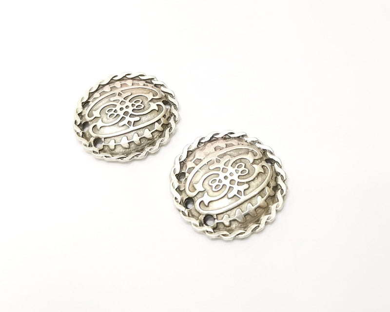 2 Silver Charms Connector Antique Silver Plated Charms (29mm)  G16759