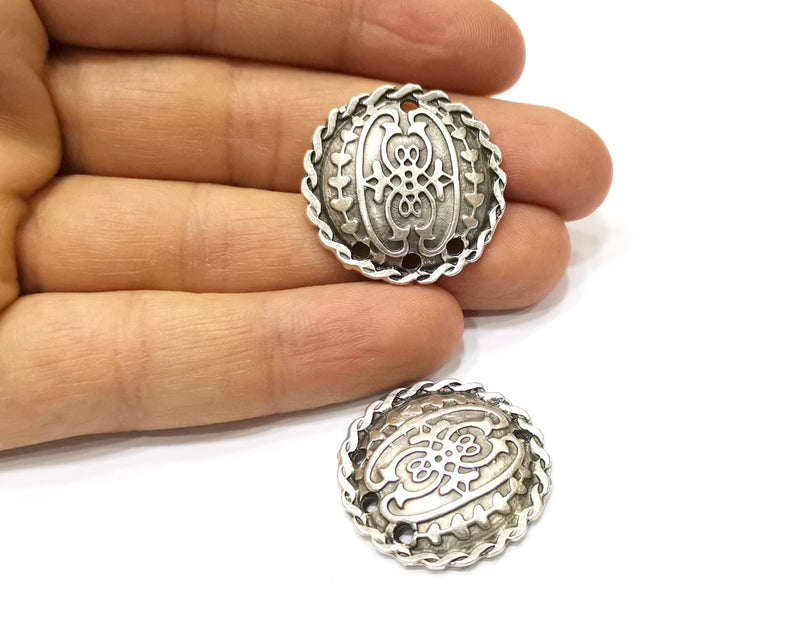 2 Silver Charms Connector Antique Silver Plated Charms (29mm)  G16759