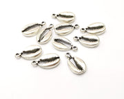 10 Cowrie Shell Charms Silver Charms Antique Silver Plated Metal (18x10mm) G16761