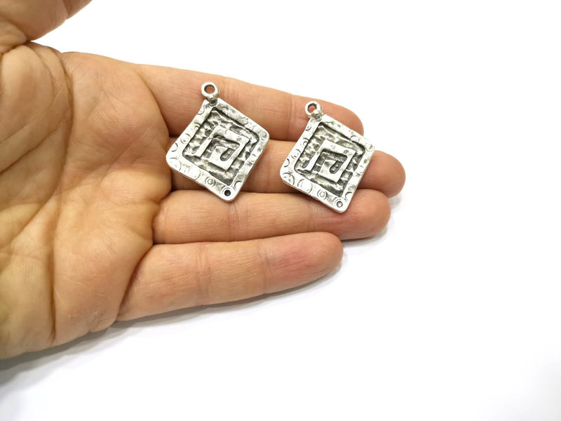2 Silver Charms Antique Silver Plated Charms (39x34mm)  G16764