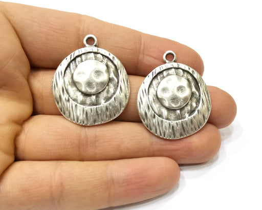 2 Silver Charms Antique Silver Plated Charms (34x30mm)  G16769