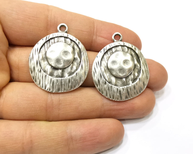 2 Silver Charms Antique Silver Plated Charms (34x30mm)  G16769