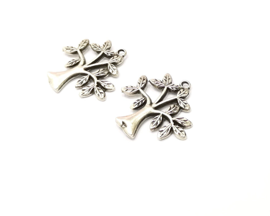 2 Tree Charms Antique Silver Plated Charms (31x30mm)  G16770