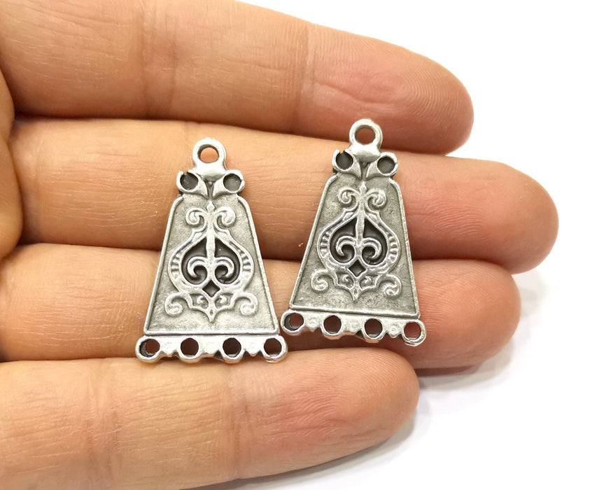 2 Silver Charms Connector Antique Silver Plated Charms (32x21mm)  G16773