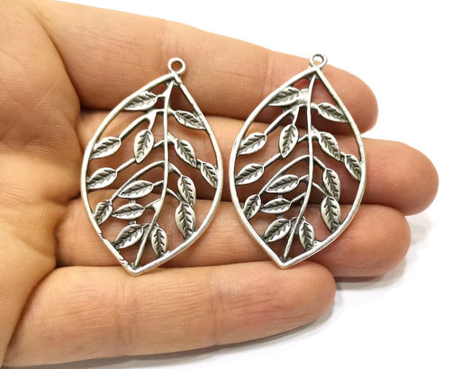 2 Leaf Charms Antique Silver Plated Charms (49x30mm)  G16778