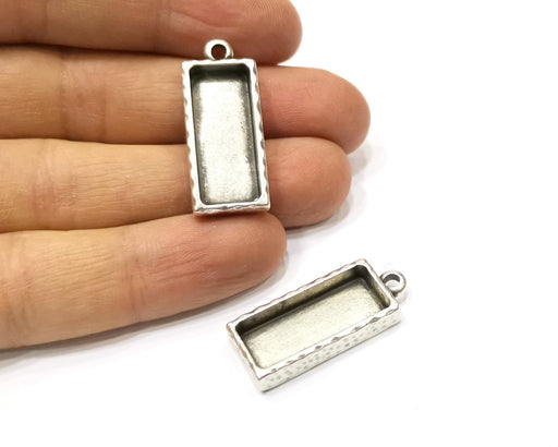 2 Silver Hammered Base Blank inlay Blank Pendant Base Resin Blank Mosaic Mountings Antique Silver Plated Metal (25x10 mm blank )  G16785