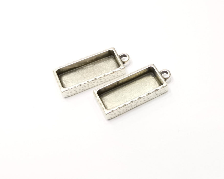 2 Silver Hammered Base Blank inlay Blank Pendant Base Resin Blank Mosaic Mountings Antique Silver Plated Metal (25x10 mm blank )  G16785