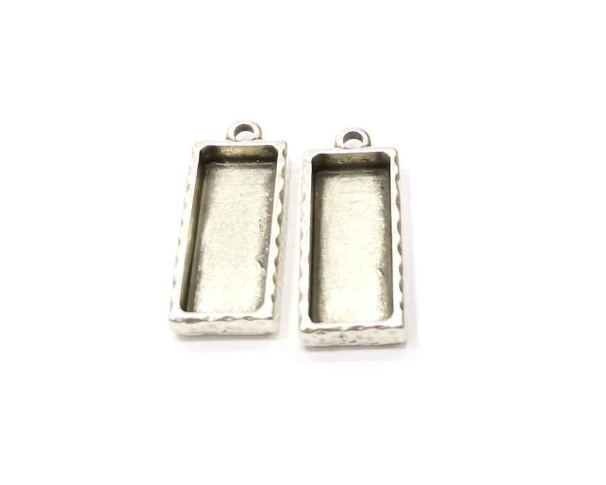 2 Silver Hammered Base Blank inlay Blank Pendant Base Resin Blank Mosaic Mountings Antique Silver Plated Metal (25x10 mm blank )  G16785