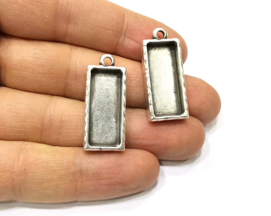 2 Silver Hammered Base Blank inlay Blank Pendant Base Resin Blank Mosaic Mountings Antique Silver Plated Metal (25x10 mm blank )  G16785