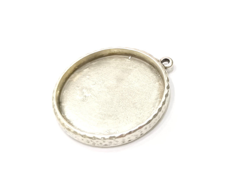 Silver Hammered Base Blank inlay Blank Pendant Base Resin Blank Mosaic Mountings Antique Silver Plated Metal (35mm blank )  G16786