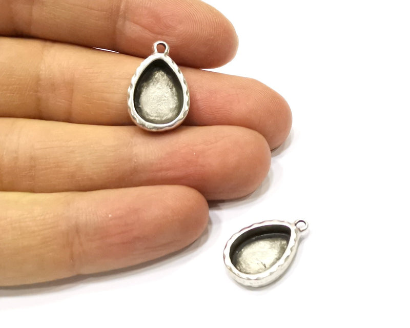 4 Silver Hammered Base Blank inlay Blank Pendant Base Resin Blank Mosaic Mountings Antique Silver Plated Metal (14x10mm blank )  G16787