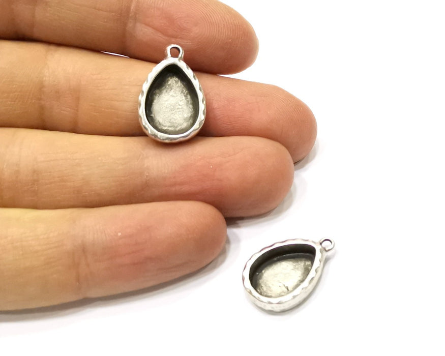 4 Silver Hammered Base Blank inlay Blank Pendant Base Resin Blank Mosaic Mountings Antique Silver Plated Metal (14x10mm blank )  G16787