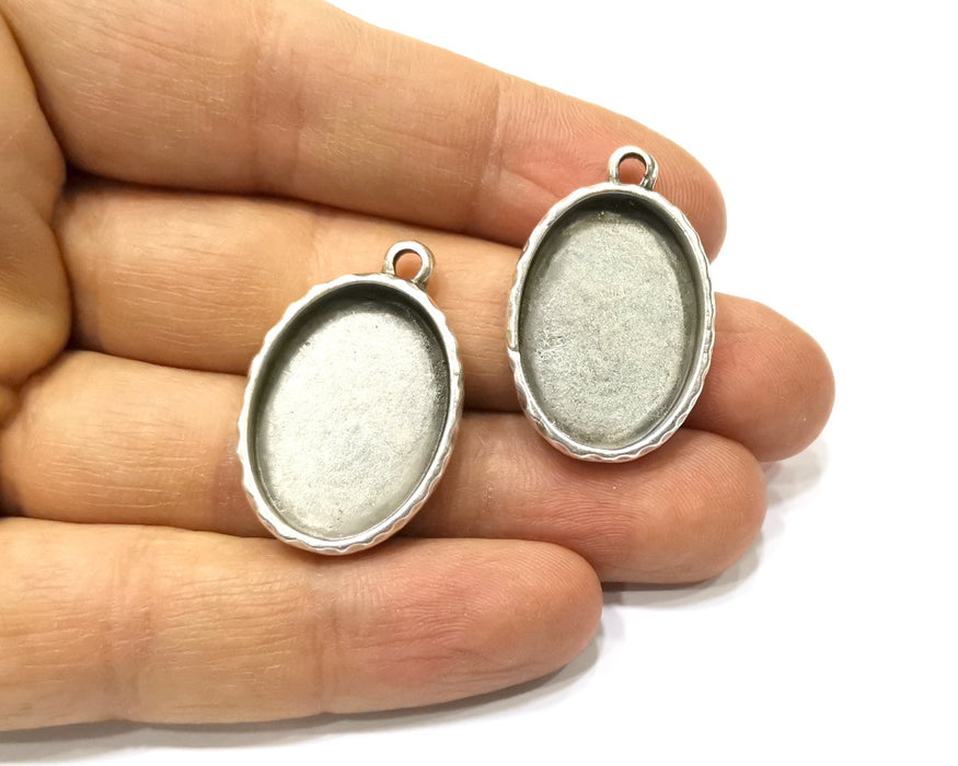 2 Silver Hammered Base Blank inlay Blank Pendant Base Resin Blank Mosaic Mountings Antique Silver Plated Metal (25x18mm blank )  G16788