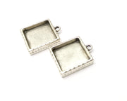 2 Silver Hammered Base Blank inlay Blank Pendant Base Resin Blank Mosaic Mountings Antique Silver Plated Metal (20x20mm blank )  G16789