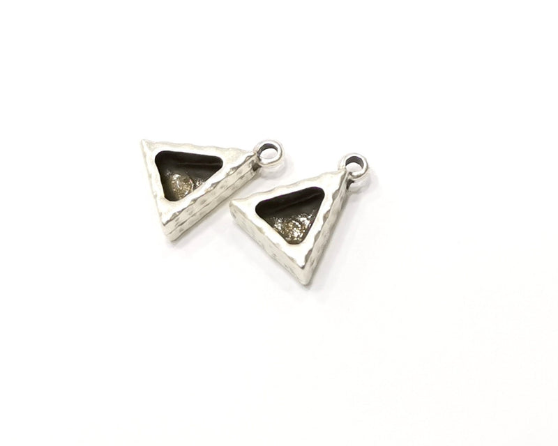 6 Silver Hammered Base Blank inlay Blank Pendant Base Resin Blank Mosaic Mountings Antique Silver Plated Metal (9x7mm blank )  G16793