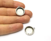 4 Silver Hammered Base Blank inlay Blank Pendant Base Resin Blank Mosaic Mountings Antique Silver Plated Metal (16mm blank )  G16794