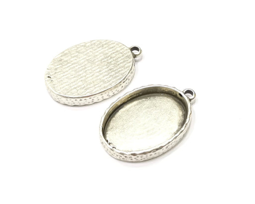 2 Silver Hammered Base Blank inlay Blank Pendant Base Resin Blank Mosaic Mountings Antique Silver Plated Metal (30x22mm blank )  G16796