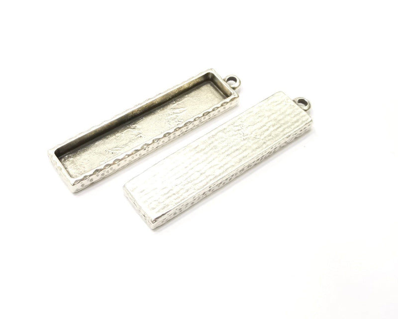 2 Silver Hammered Base Blank inlay Blank Pendant Base Resin Blank Mosaic Mountings Antique Silver Plated Metal (50x10 mm blank )  G17134