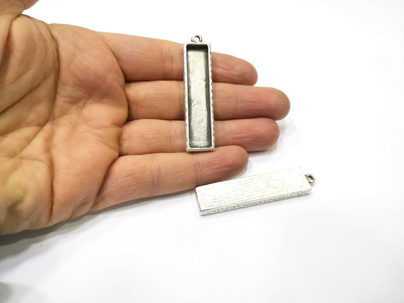 2 Silver Hammered Base Blank inlay Blank Pendant Base Resin Blank Mosaic Mountings Antique Silver Plated Metal (50x10 mm blank )  G17134