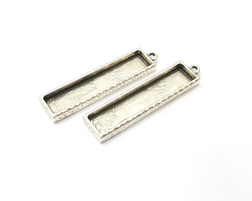 2 Silver Hammered Base Blank inlay Blank Pendant Base Resin Blank Mosaic Mountings Antique Silver Plated Metal (50x10 mm blank )  G17134