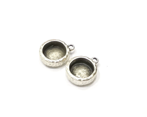 4 Silver Hammered Base Blank inlay Blank Pendant Base Resin Blank Mosaic Mountings Antique Silver Plated Metal (10mm blank )  G16798