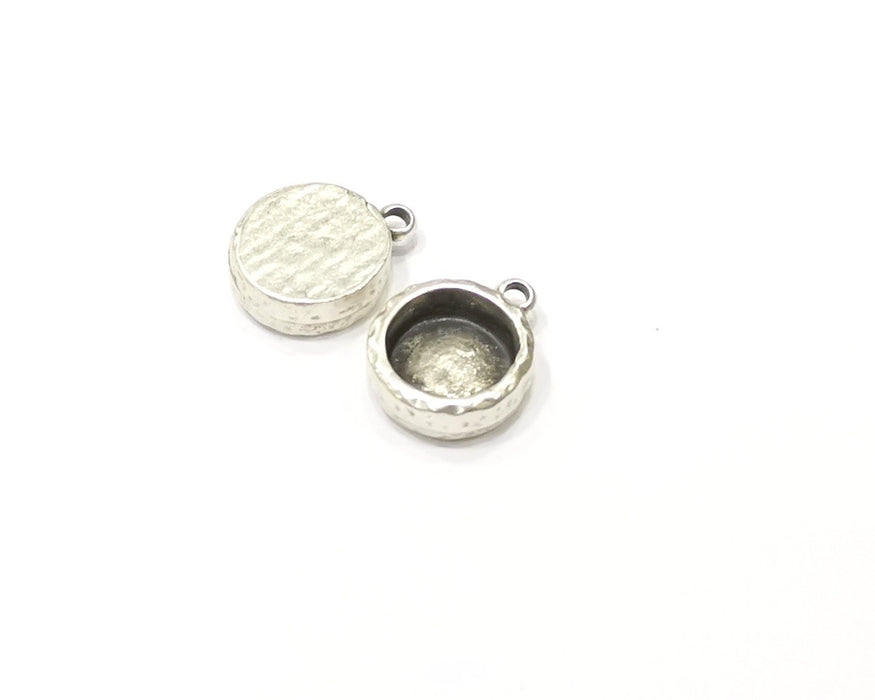 4 Silver Hammered Base Blank inlay Blank Pendant Base Resin Blank Mosaic Mountings Antique Silver Plated Metal (10mm blank )  G16798