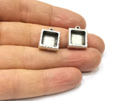 4 Silver Hammered Base Blank inlay Blank Pendant Base Resin Blank Mosaic Mountings Antique Silver Plated Metal (10x10mm blank )  G16800