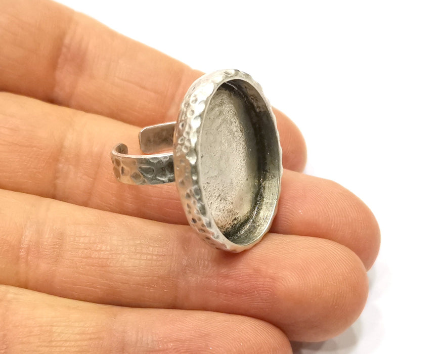 Ring Blank Setting Hammered Ring Base Bezel inlay Ring Backs Glass Cabochon Mounting Adjustable Antique Silver Plated Ring (25x18mm ) G17456