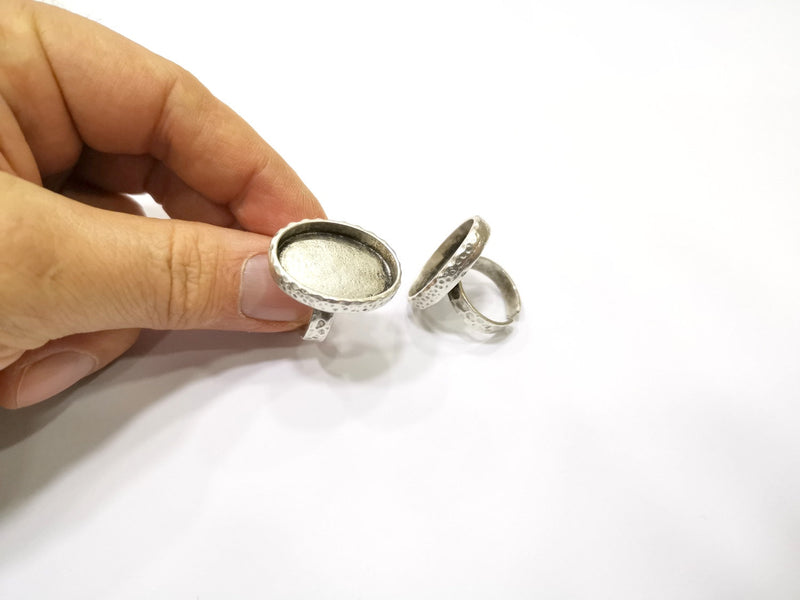 Ring Blank Setting Hammered Ring Base Bezel inlay Ring Backs Glass Cabochon Mounting Adjustable Antique Silver Plated Ring (25x18mm ) G17456