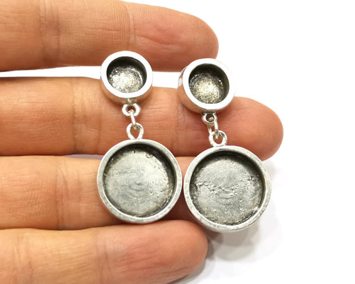 Earring Blank Base Settings Silver Resin Blank Cabochon Base inlay Blank Mountings Antique Silver Plated Metal (18mm+10mm ) 1 Pair  G17458