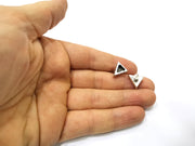Earring Blank Backs Silver Base Setting Hammered Resin Blank Cabochon Base inlay Mounting Antique Silver Plated (7x6mm) 1 Pair G17462
