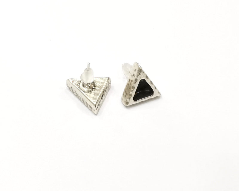 Earring Blank Backs Silver Base Setting Hammered Resin Blank Cabochon Base inlay Mounting Antique Silver Plated (7x6mm) 1 Pair G17462
