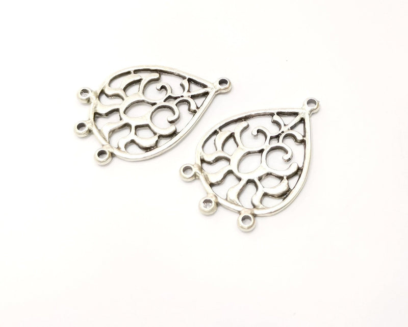 4 Silver Charms Connector Antique Silver Plated Charms (35x23mm)  G17474