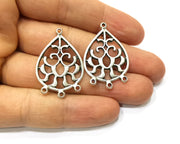 4 Silver Charms Connector Antique Silver Plated Charms (35x23mm)  G17474