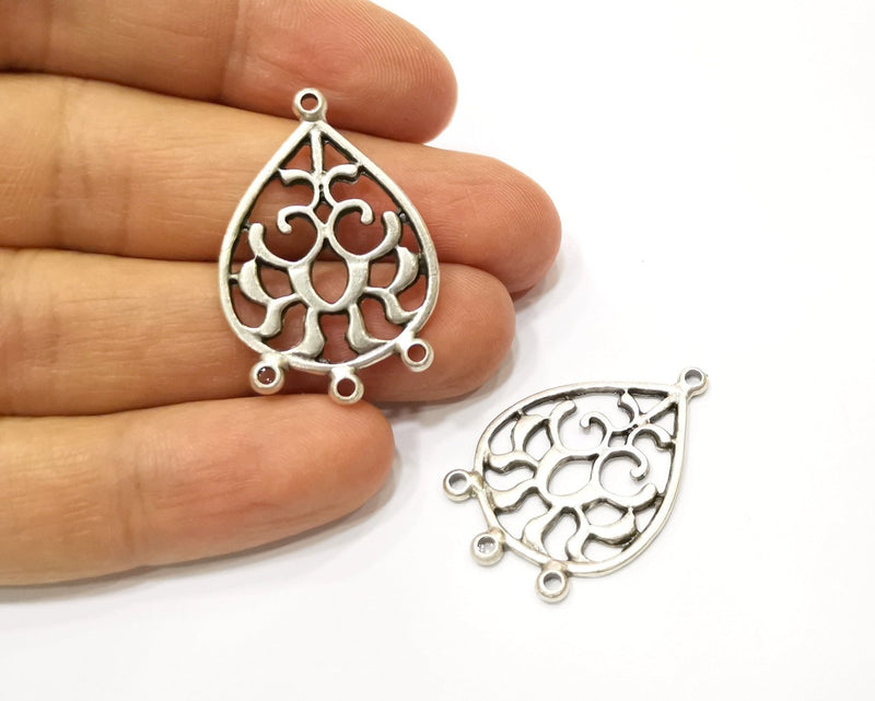 4 Silver Charms Connector Antique Silver Plated Charms (35x23mm)  G17474
