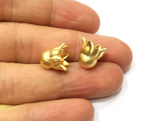 2 Gold Plated Brass Flower Cone Charms  12mm  G17477