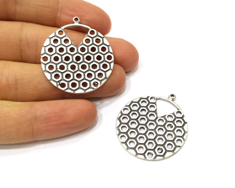 2 Silver Charms Antique Silver Plated Charms (37x33mm)  G17478