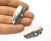 2 Silver Flowers Charms Antique Silver Plated Charms (43x19mm)  G17484