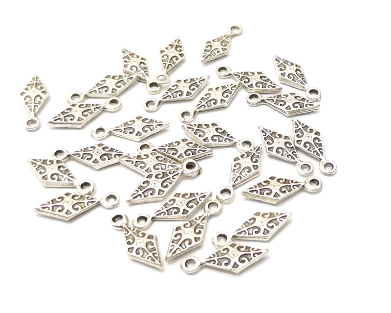 20 Silver Charms Antique Silver Plated Charms Double sided (16x6mm)  G16804