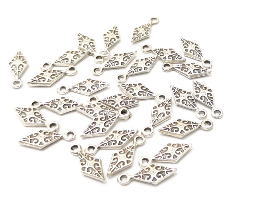 20 Silver Charms Antique Silver Plated Charms Double sided (16x6mm)  G16804